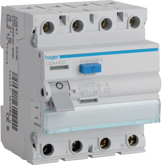 Hager CDA440D FI-Schutzschalter Typ A 40 A 30 mA 4-polig