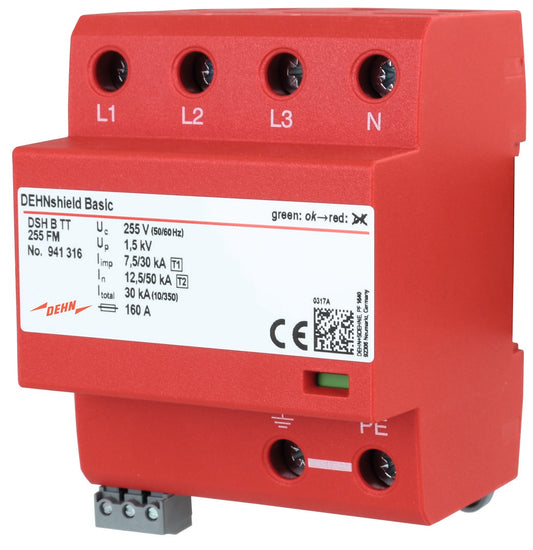 DEHN Anwendungsoptimierter Kombiableiter DSH B TT 255 FM – Typ 1+2 mit Fernmeldung für TT-Netze
